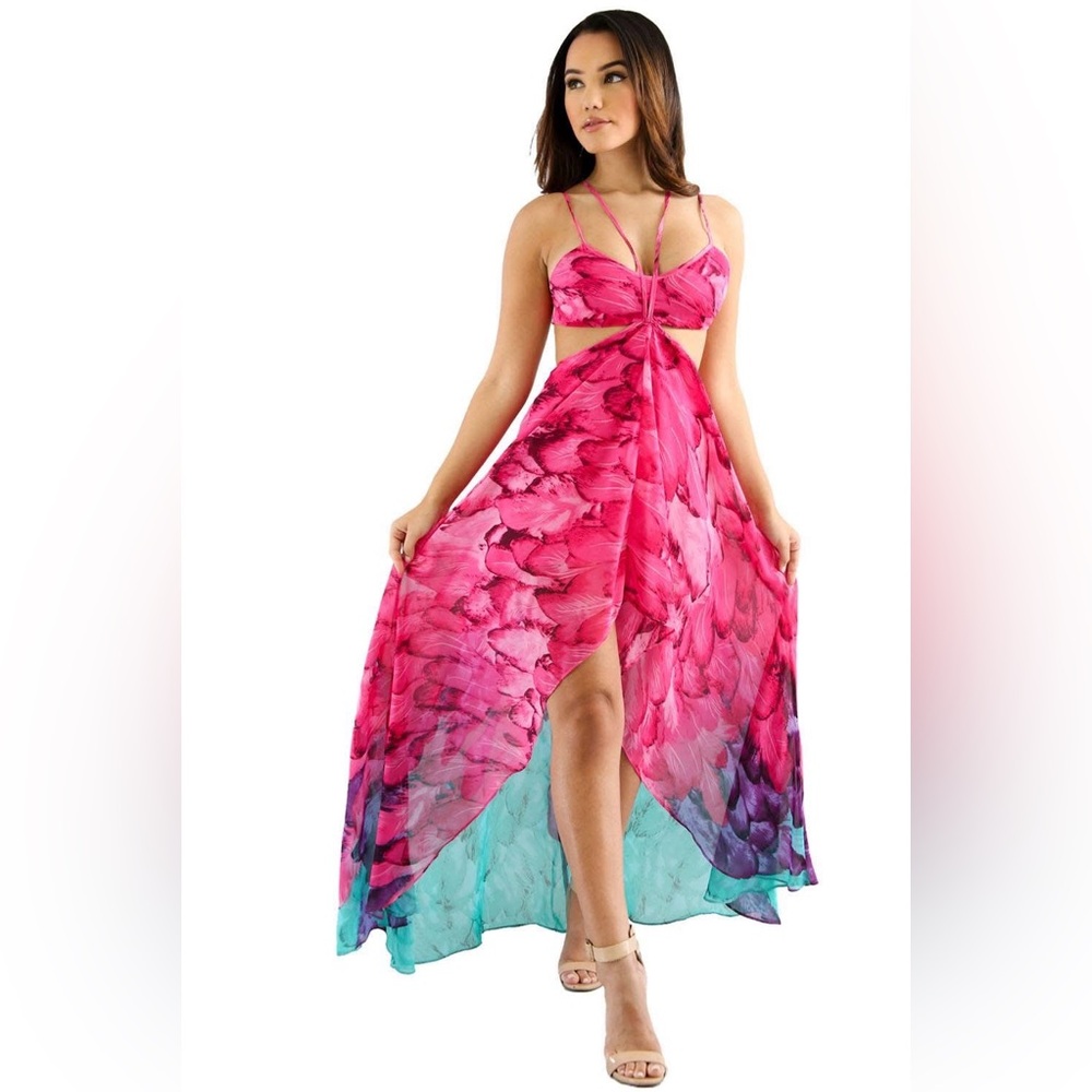 ‘Red Dress Boutique’ Multi-Color Feather Print Maxi Dress